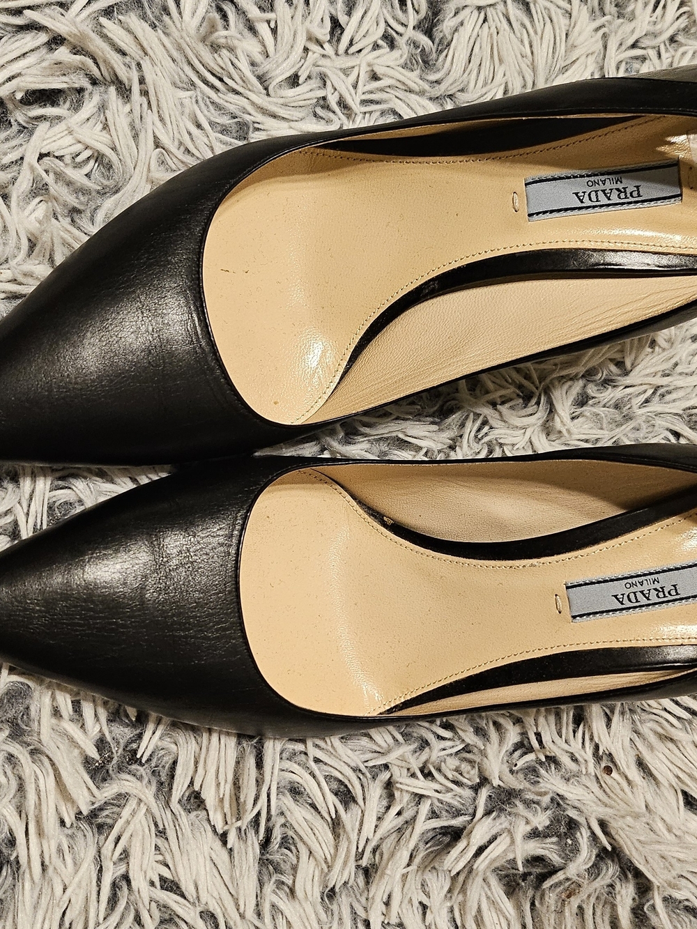 Prada Black Leather Pointed-Toe Women's Flats